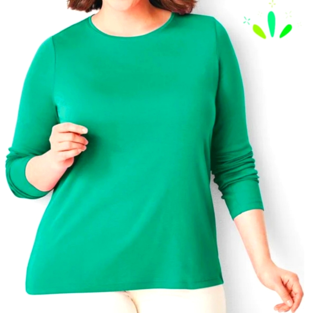 NWT Talbots Plus Women's Green Long Sleeve Crewneck Solid Shirt Size 3X